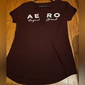 Aeropostale Burgundy Polo T-Shirt with Cap Sleeves
